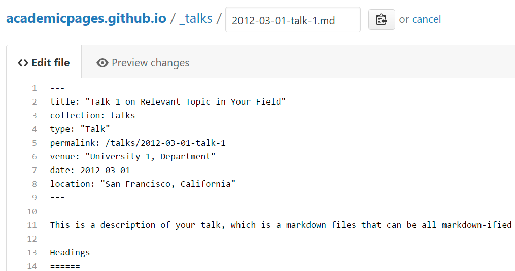 Editing a Markdown file for a talk